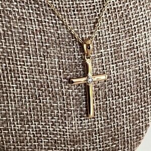 Blue Sage Sterling Silver 925 14K Gold Plated Crystal Cross Necklace NWT